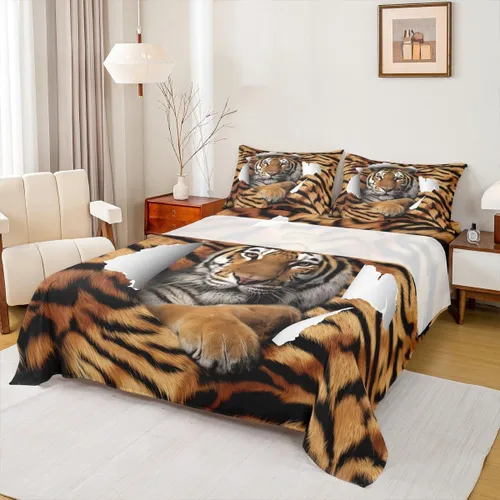 Miniatura 14 de Juego de sábanas de dibujos animados para niños, tamaño King, bonito juego de ropa de cama de esquí de animales árticos, decoración de habitación