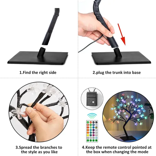 Miniatura 6 de BDUSXYZ Juego de 2 Árboles de Cerezo Iluminados - 48 LED, 16 Cambios de Color, 4 Modos, Árbol Bonsái Artificial Enchufable como Luces Nocturnas