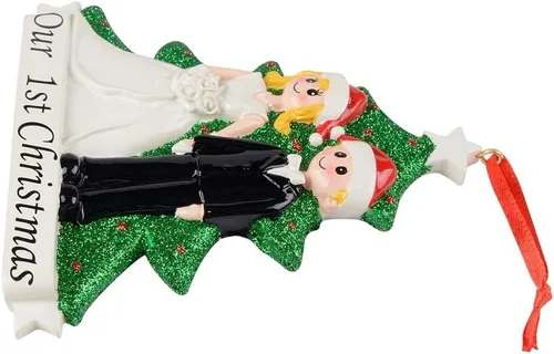 Miniatura 7 de Nuestro primer adorno de Navidad de boda para pareja - Adorno personalizado de árbol de Navidad para pareja recién casada - Mr & Mrs primer adorno