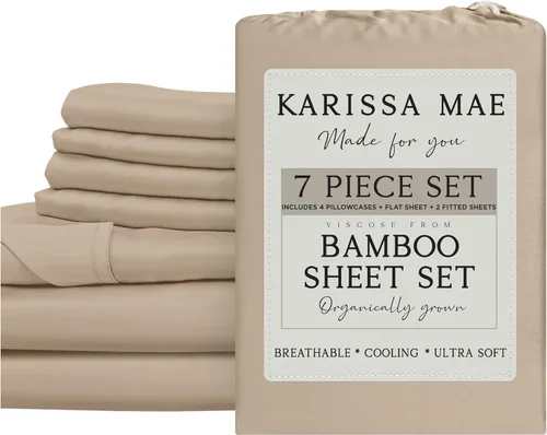 Miniatura 89 de KARISSA MAE Juego de sábanas tamaño individual de viscosa de bambú refrescante, 100% cultivadas orgánicamente, bolsillo profundo de 18 pulgadas