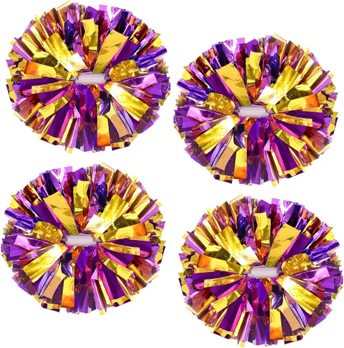Miniatura 25 de 4 pompones metálicos de animadora mejorados de 12 pulgadas, pompones de animadora de HOLENGS para niños y adultos, pompones de escuadrón