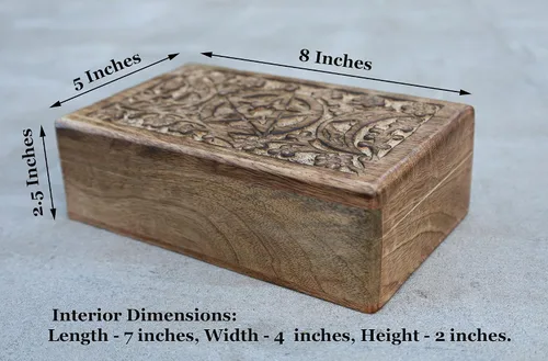 Miniatura 3 de DharmaObjects Caja de almacenamiento de madera tallada a mano para joyería (Triple Moon, grande)
