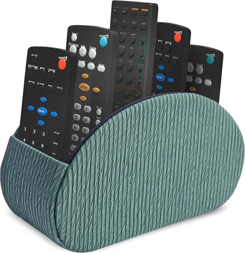 Miniatura 31 de QIELIZI Soporte para control remoto, organizador de escritorio de piel sintética con 5 compartimentos espaciosos para controles remotos de TV