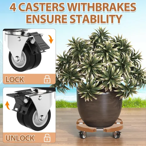 Miniatura 3 de VANCASTLE Organizador para plantas con ruedas bloqueables, capacidad de 450 libras, soporte ajustable de 15 a 22 pulgadas con ruedas base rodante