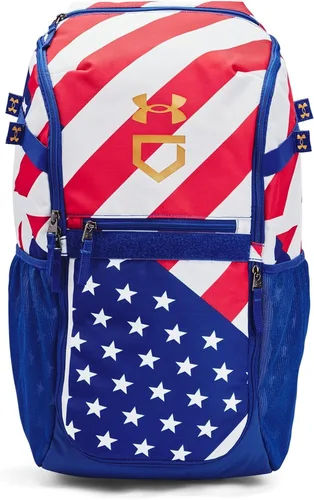 Miniatura 9 de Under Armour Mochila de béisbol para adulto unisex Utility con estampado, Tamaño único (412) Azul marino medianoche/ Oro metálico