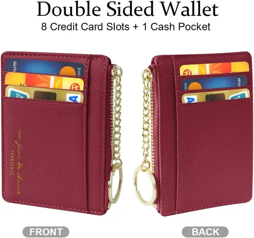 Miniatura 31 de URAQT Cartera para tarjetas de crédito, cartera minimalista de cuero delgado con cremallera, mini protector de tarjeta de crédito, llavero bolsillo