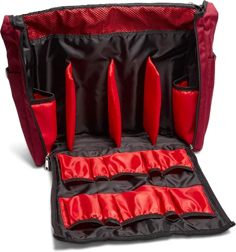 Miniatura 3 de Bolsa de viaje para bar, color rojo carmesí y negro, resistente al agua, suministros de bartender, bolsillos para llevar kit de cóctel (solo bolsa)
