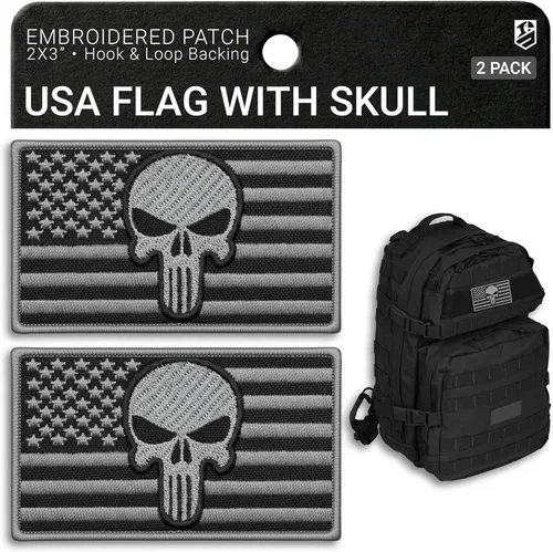 Miniatura 22 de 2 parches de calavera blanca bordados con cierre de gancho y bucle, parche táctico militar moral para mochila, chaleco a prueba de balas, arnés