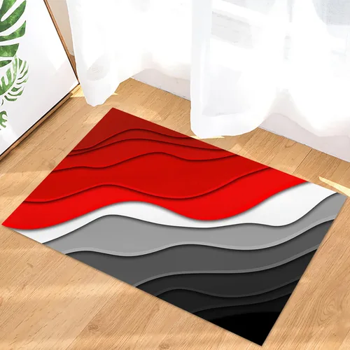Tapete de ducha de baño con diseño geométrico abstracto moderno, color rojo y negro, antideslizante, tapete absorbente para el suelo, decoración del