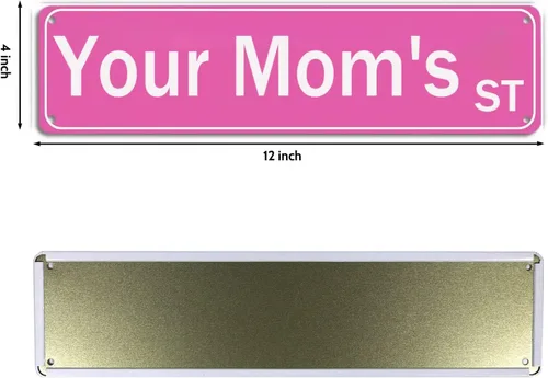 Letrero de calle con texto en inglés "Your Mom's St", color rosa, para decoración de habitación para adolescentes y niñas, carteles divertidos con