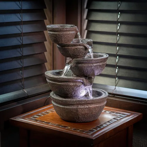 Miniatura 2 de Alpine Corporation WIN1138 - Fuente de agua de mesa para interiores de 13 pulgadas con luces LED, función de agua en cascada para el hogar, oficina