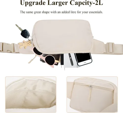 Miniatura 3 de Everywhere - Riñonera grande de 2 litros, impermeable para todas partes, para mujeres y hombres con correa ajustable, Blanco, Moda