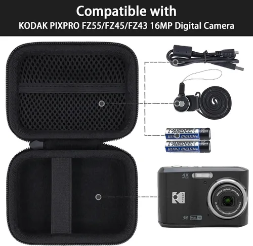 Miniatura 2 de para KODAK PIXPRO Friendly Zoom FZ55/FZ45/FZ43 Funda de almacenamiento rígida para cámara digital de 16MP (Solo funda negra)