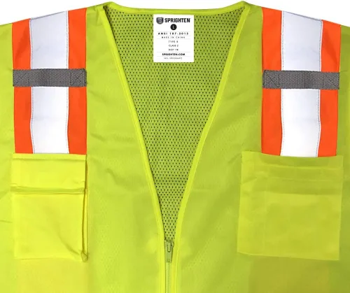 Miniatura 3 de Chaleco de topógrafo de alta visibilidad de alta calidad, parte trasera de malla frontal sólida, paquete de 10, Amarillo, XL