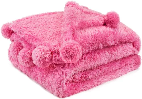 Miniatura 20 de PAVILIA Manta de sherpa negra para sofá, cálida manta de felpa con pompones, manta mullida para sofá, ligera, suave y acogedora con pompones, 50 x