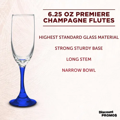 Miniatura 3 de DISCOUNT PROMOS Premiere - Juego de 10 copas de champán de 6.25 onzas, paquete a granel, elegantes vasos para bodas, eventos y regalos Blanco - Azul
