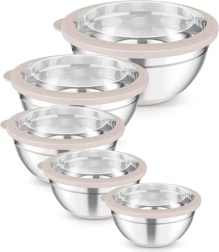 Miniatura 8 de TeamFar Tazones para mezclar con juego de tapas, 7/3.5/2.5/1.5/1 cuartos de galón, tazón grande de acero inoxidable para ensalada anidable, parte