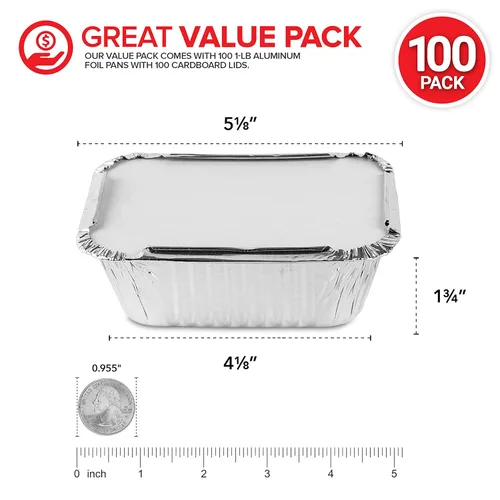 Miniatura 2 de Stock Your Home Sartenes de aluminio de 1 libra con tapas (paquete de 100) – Contenedores de alimentos con tapas de cartón – Bandejas desechables