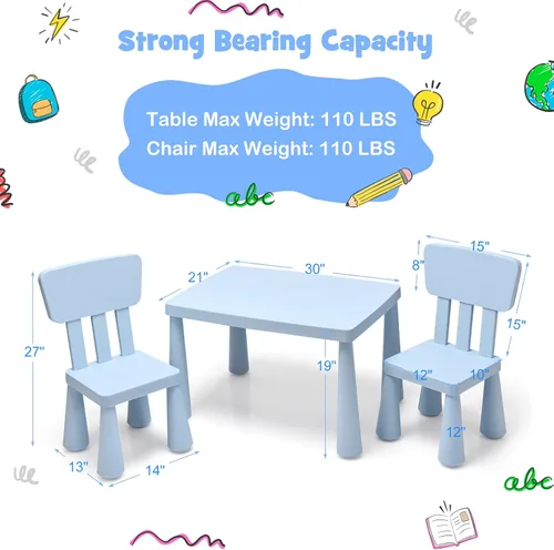 Miniatura 4 de HONEY JOY Juego de mesa y silla para niños, mesa de actividades de plástico para niños y 2 sillas para manualidades artísticas, mesa fácil