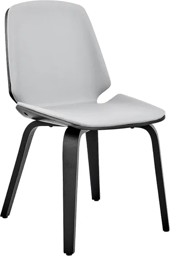 Armen Living Brinley Mid Century - Silla auxiliar moderna de piel sintética gris y madera negra para comedor, mesa de cocina, escritorio, tocador