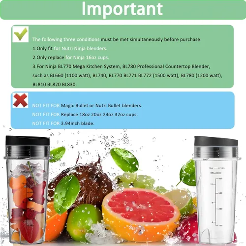 Miniatura 3 de Vasos de repuesto para licuadora Ninja BL660 profesional compacta licuadora y procesamiento de alimentos, piezas de repuesto de vaso de licuadora