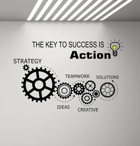 Miniatura 2 de Teamwork Gears - Calcomanía de vinilo para pared, decoración de espacio de oficina, calcomanías para interiores, mural The Key to Success is Action