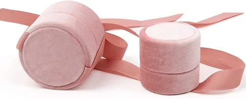 Miniatura 5 de Beatilog Caja de terciopelo para anillos Hermosa caja redonda para anillos de boda con elegante lazo de cinta, organizador de regalo
