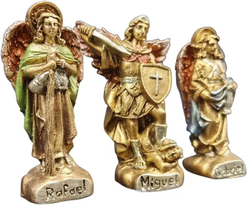 Miniatura 3 de Set of 3 Decorative Archangels, Religious Figures of Raphael, Michael and Gabriel, 9 cm, Gold Finish