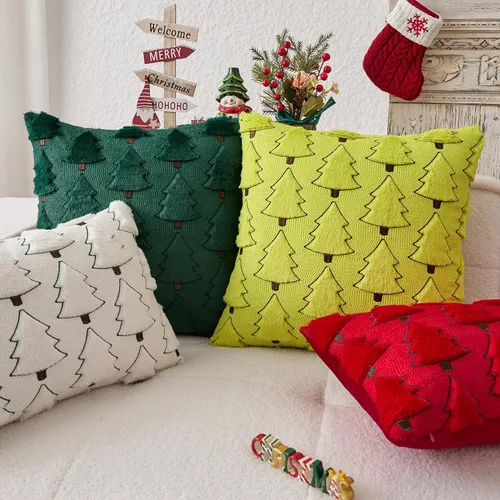 Miniatura 5 de Kevin Textile - Fundas de almohada con diseño de árbol de Navidad de 16 x 16 pulgadas, juego de 2, bordado de lujo, felpa suave, piel sintética