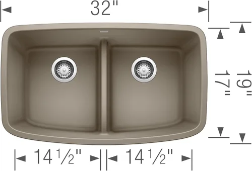 Miniatura 2 de BLANCO, Truffle 442197 VALEA SILGRANIT 50/50 - Fregadero de cocina con doble tazón y división baja, 32 x 19 pulgadas Trufa