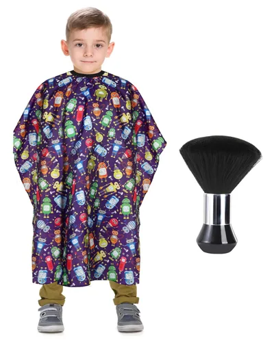 Miniatura 14 de Capa de peluquería para niños con cepillo quitapelusas para el cuello, capa profesional de salón para corte de cabello con cierre a presión