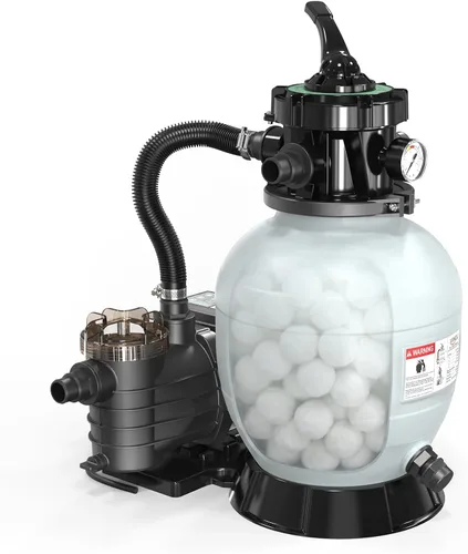 Miniatura 9 de VINGLI - Tanque de filtro de piscina de arena de 10 pulgadas con una bomba de piscina de 1/3 HP de 115 V y bolas de filtro de piscina, bomba