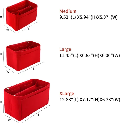 Miniatura 2 de Organizador de bolsas de fieltro compatible con Speedy, Neverfull, organizador de bolsos de alta calidad con bolsillos con cremallera (M, rojo)