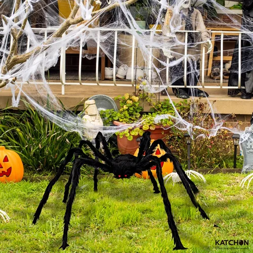 Miniatura 3 de KatchOn, Araña gigante peluda negra de Halloween, 6.5 pies, araña falsa plegable para decoración de Halloween al aire libre Decoración de verano