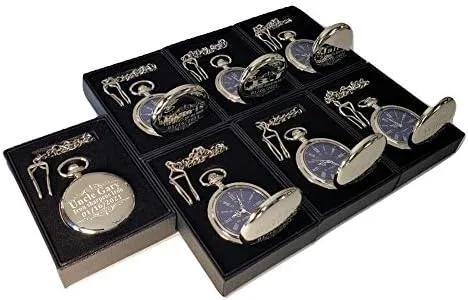 Miniatura 6 de 1 reloj de bolsillo personalizado, regalo grabado de estilo vintage. Caja incluida, cadena de acero inoxidable y grabado incluidos, padrinos