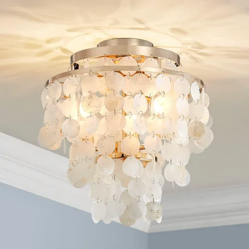 Miniatura 13 de AGV LIGHTING CL008S Capiz Seashell Lámpara de Techo, Montaje al Ras, D13 x H15, 3 Luces, Marco con Acabado Cromado; Perfecto para Sala de Estar