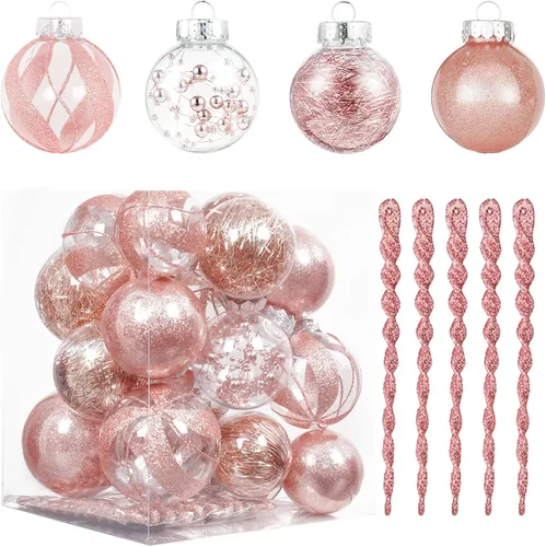 Miniatura 9 de XmasExp Juego de 8 adornos de bolas de Navidad grandes, plástico transparente inastillable, esferas colgantes para árbol de Navidad, relleno