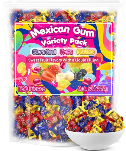 Don Turinos - Paquete variado de chicles mexicanos, 150 unidades. Auténticos sabores de frutas de chicle, plátano, fresa y arándano, por Don Turinos