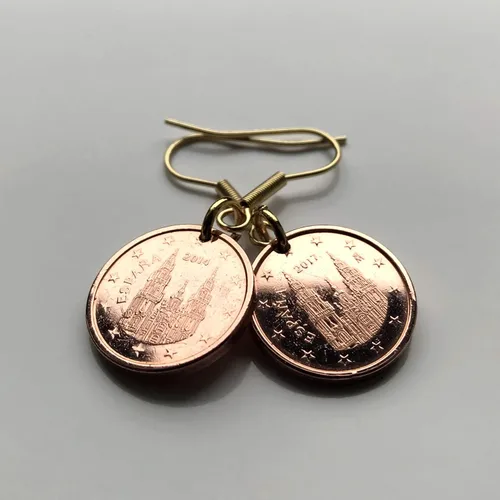 Miniatura 3 de España Spain 1 Euro Cent coin earrings Santiago de Compostela cathedral apostle Lugo Way of Saint James the Great Catholic church Iglesia Camino