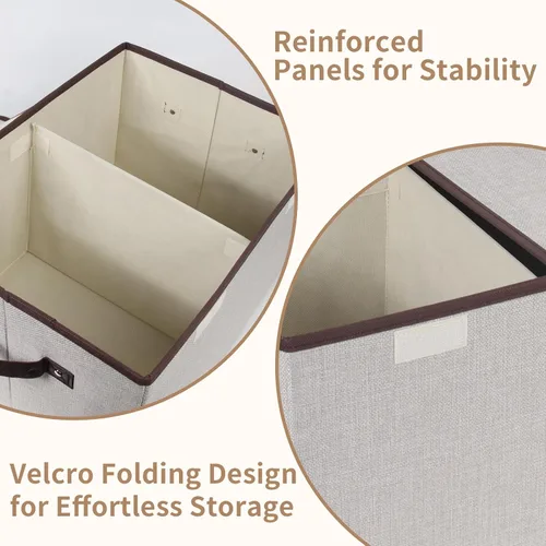 Miniatura 3 de Caja de almacenamiento plegable de tela, 16.5 x 11.8 x 9.8 pulgadas (largo x ancho x alto), con doble tapa y divisores, organizador grande
