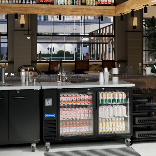 Miniatura 5 de Polarman Refrigerador de botellas con barra trasera, puerta de vidrio, refrigerador de cerveza certificado NSF/ETL, refrigerador de bebidas bajo