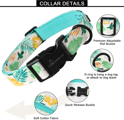 Miniatura 2 de Aring Pet Collar de algodón, ligero y ajustable, con hebilla de liberación rápida, para perros pequeños, medianos y grandes, para cachorros, M, Hoja