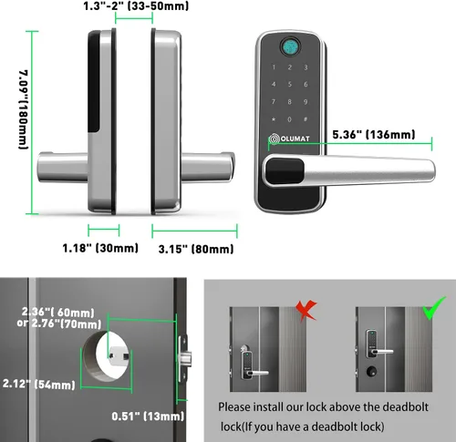 Miniatura 6 de Olumat Cerradura inteligente con sensor de puerta, huellas dactilares, código, entrada sin llave, fácil instalación, garantía de satisfacción de 30