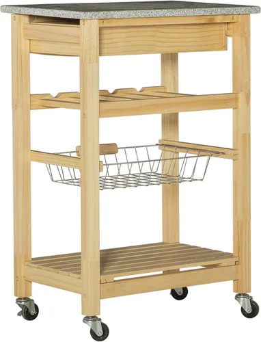 Miniatura 12 de Linon Isla de cocina con tapa de granito natural Mila con cesta de almacenamiento y ruedas