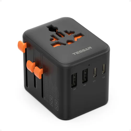 Miniatura 11 de TESSAN Adaptador de viaje universal, adaptador de corriente internacional con 4 puertos USB (1 USB C), adaptador de enchufe mundial cargador