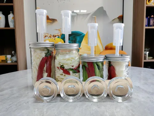 Miniatura 6 de Kit completo de fermentación de tarros de masón, libra de chucrut + 4 pesos de vidrio + 4 piezas de cerraduras de aire de agua, frascos de boca