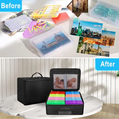 Miniatura 5 de ENGPOW Caja de almacenamiento de fotos ignífuga con 16 estuches interiores de 4 x 6 pulgadas (multicolor), organizador de fotos con cerradura