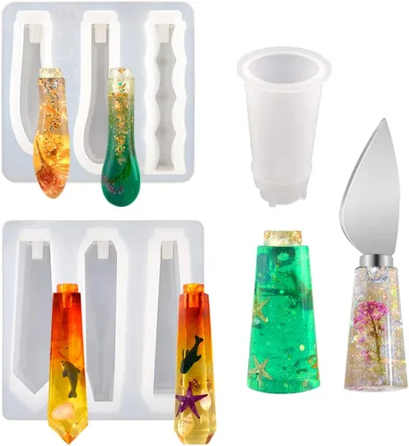 Miniatura 10 de Moldes de resina de vajilla, bandeja de mango cuadrado, molde de resina de silicona, forma de queso, cuchillo de empuñadura, tenedor, mango, moldes