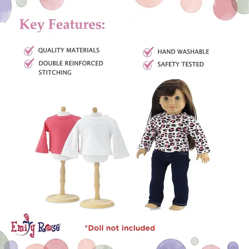 Miniatura 3 de Emily Rose - Conjunto de 4 jeans elásticos azules ajustados + 3 camisetas de manga larga (guepardo blanco y rosa) - Juego de armario básico