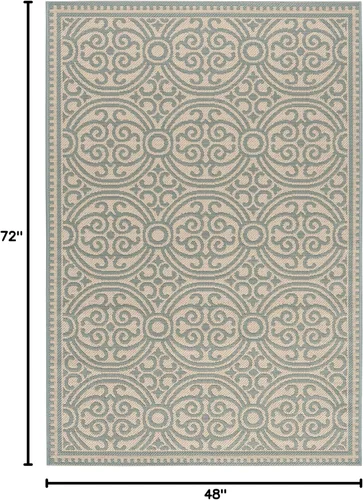 Miniatura 2 de SAFAVIEH Alfombra lavable para exteriores Linden Collection - 4 x 6 pies, aguamarina y crema, no desprende pelusa y fácil de limpiar, ideal